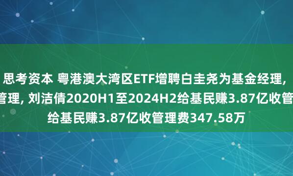 思考资本 粤港澳大湾区ETF增聘白圭尧为基金经理, 与刘洁倩共同管理, 刘洁倩2020H1至2024H2给基民赚3.87亿收管理费347.58万