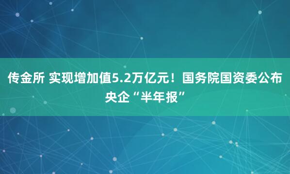 传金所 实现增加值5.2万亿元！国务院国资委公布央企“半年报”